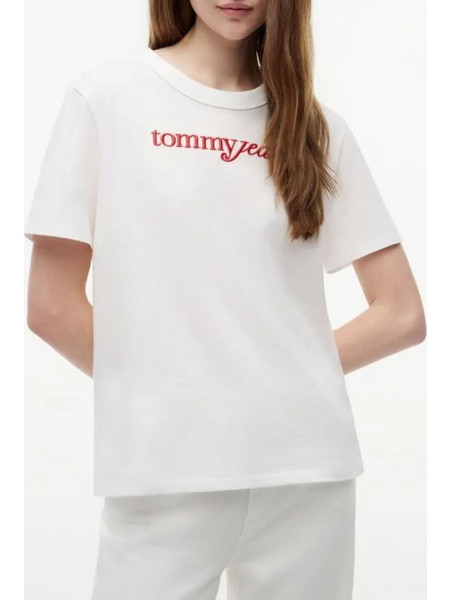 TOMMY JEANS TJW RLX SCRIPT SS TEE DW0DW22812-YBL Ecru