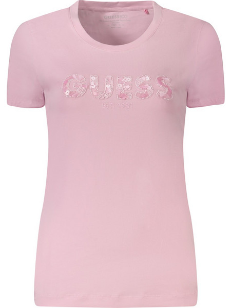 GUESS JEANS WOMEN'S SHORT SLEEVE T-SHIRT PINK Ροζ