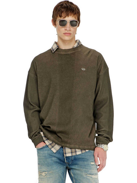 Diesel ανδρική μακρυμάνικη μπλούζα με ribbed φάσα και oval D logo Relaxed Fit - W26A226740NJCG Χακί