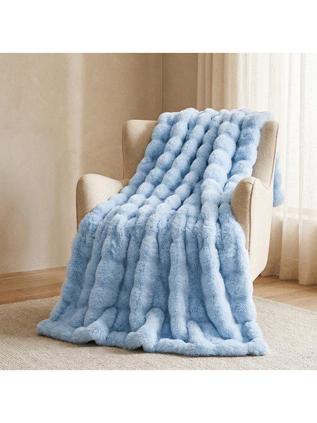 Κουβέρτα faux fur γαλάζιο 160x200εκ