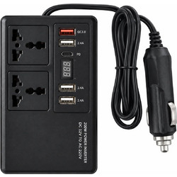 Μετατροπέας Ρεύματος Αυτοκινήτου 200W 12V Σε 220V Με 2 Πρίζες USB Και Type-C