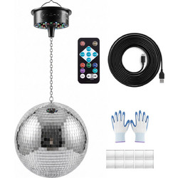 VEVOR Μπάλα Ντίσκο Καθρέφτης 300 mm με Μοτέρ και LED RGB, 0/3/6/9/12/15 RPM, Ασημί JMDSKQDDJ12IRZ6FX001V9