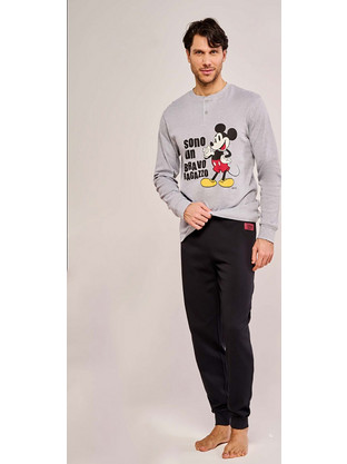 Sabor Disney Ανδρική χειμερινή πυτζάμα με πατιλέτα Mickey MouseDYG4919a Γκρι Μελανζέ