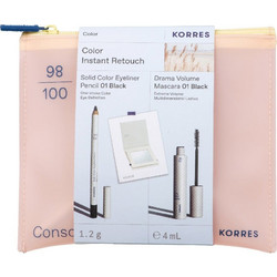 Korres Promo Color Instant Retouch Solid Color Μολύβι Ματιών 01 Black 1.2g & Drama Volume Μάσκαρα Για Έντονο Μήκος & Όγκο 01 Black 4ml & Δώρο Καθρέφτης