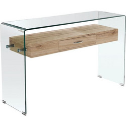 Glasser Wood Κονσόλα Γυαλί Clear 12mm - Ράφι με Συρτάρι Απόχρωση Δρυς
