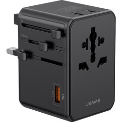 USAMS φορτιστής/αντάπτορας πρίζας CC334, USB & 3x USB-C, universal, 100W, GaN, μαύρος