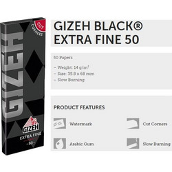 GIZEH BLACK EXTRA FINE 50 CUT CORNERS Χαρτάκια Στριφτού - 1 Πακετάκι 42425854