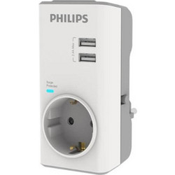Μονόπριζο Ασφαλείας Philips CHP4010W/GRS - 1x Schuko - 2x USB-A - Προστασία Υπέρτασης - Λευκό CHP4010W/GRS