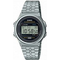 Casio Vintage Ψηφιακό Ανδρικό Ρολόι Χρονογράφος με Ασημί Μεταλλικό Μπρασελέ A-171WE-1AEF