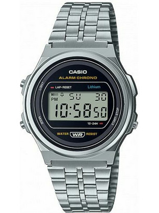 Casio Vintage Ψηφιακό Ανδρικό Ρολόι Χρονογράφος με Ασημί Μεταλλικό Μπρασελέ A-171WE-1AEF