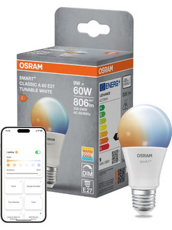 Smart LED lamp Matter A60 9W 827 230V E27 tunable white