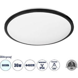 TUFFIN 60998 Φωτιστικό Πλαφονιέρα Οροφής LED 36W 3600lm 120 AC 220-240V Αδιάβροχο IP54 Ψυχρό Λευκό 6000K - Lumileds SMD Chip - Μαύρο Ματ & Λευκό Γαλακτερό - Μ48 x Π48 x Υ6.5