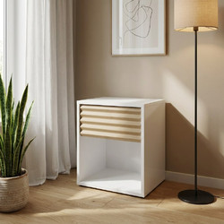 Ellie κομοδίνο με ένα συρτάρι 40x35x46εκ. Natural Chestnut / Λευκό
