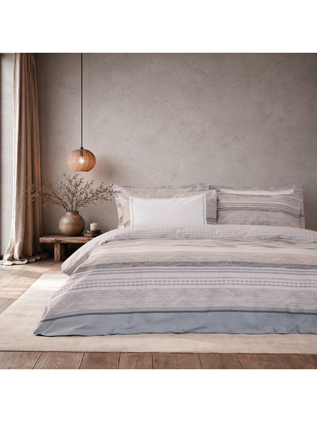 Παπλωματοθήκη Seya (Σετ 3τμχ) Beige-Grey Nima Υπέρδιπλo 220x240cm 100% Βαμβακερή Φανέλα
