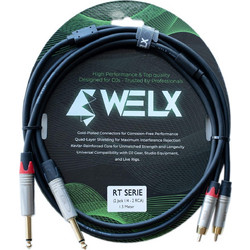 WELX Premium 2 X RCA to 2 X MONO MALE JACK 1.5mm Cable - 1.5m (RT) (Black)