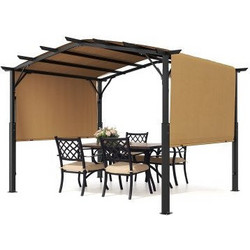 VEVOR 10 x 10 ft Outdoor Pergola, Arched Top Metal Pergola, Retractable Pergola with Sun Shade Canopy, Large Patio Shelter Pavilion, Heavy Duty Garden Pergola for Deck Backyard Porch Poolside