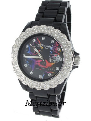 Ed Hardy Roxxy Black crystal Γυναικείο Ρολόι με Μαύρο Καουτσούκ Λουράκι RX-BK