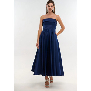 For You Fashion Σατέν Midi Φόρεμα Strapless Σε Άλφα Γραμμή Navy Μπλε For You Fashion Σατέν Midi Φόρεμα Strapless Σε Άλφα Γραμμή Navy Μπλε