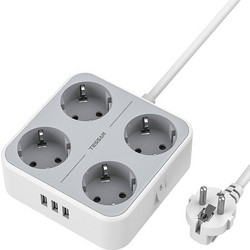 TESSAN TS302 Πολύπριζο 4 Θέσεων, 3 USB, γκρι, λευκό