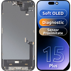 MP LCD Display Module με Αισθητήρα Φωτός Εγγύτητας για Apple iPhone 15 Plus, Soft OLED FHD Διαγνωστική Έκδοση, Aftermarket, Μαύρο