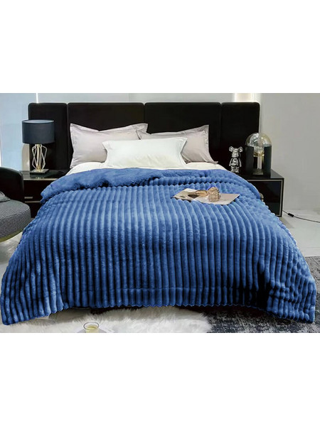 Κουβέρτα Μονή Fleece Coral Electric Blue Με Ανάγλυφο Ριγέ Σχέδιο Γαρύφαλλο 160x260