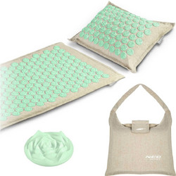 Neo - sport Χαλί μασάζ Acupressure με μαξιλάρι 70x44cm, για ανακούφιση στους πόνους σπονδυλικής στήλης σε χρώμα γκρι-μέντα