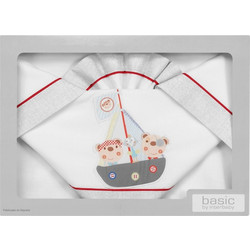 Interbaby Pirata Σετ Βρεφικά Σεντόνια Κούνιας Βαμβακερά 115x175 White/Red
