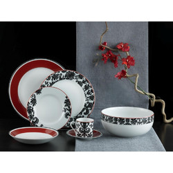 SP Tableware Σετ Πιάτα Φαγητού Πορσελάνης Damask Red 20τμχ