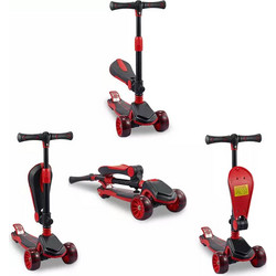 Nils Extreme G&C 2 Σε 1 Fun HD Αναδιπλούμενο Παιδικό Πατίνι Τρίτροχο με Κάθισμα & Φωτάκια Μαύρο Κόκκινο