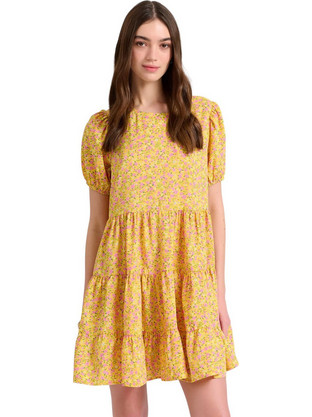 Funky Buddha Mini Καλοκαιρινό Καθημερινό Φόρεμα Floral Κίτρινο FBL009-108-13