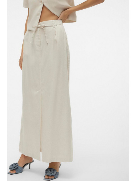 Vero Moda Μακριά Φούστα Λινή Ψηλόμεση Κλος Μπεζ 10306699