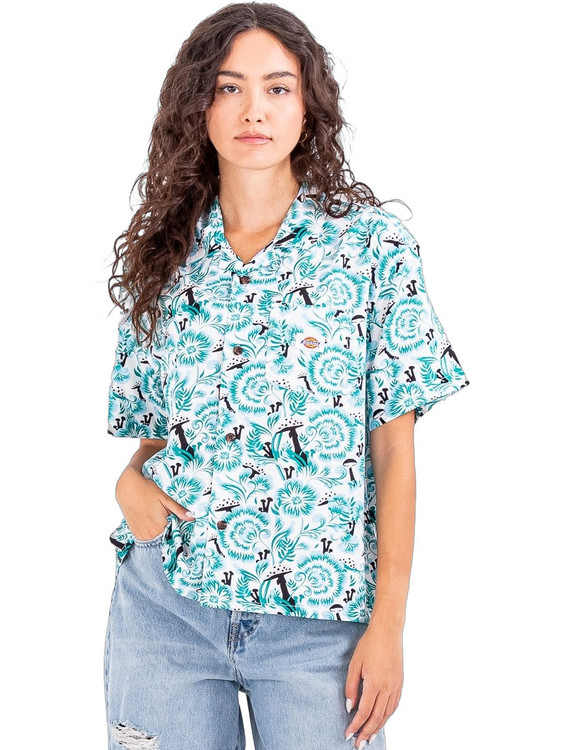 Dickies Roseburg Κοντομάνικo Γυναικείο Πουκάμισο Μεταξωτό Εμπριμέ Γαλάζιο DK0A4YBW-F35