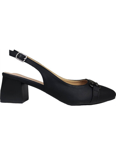 Blondie Γόβες Slingback Δερμάτινες με Χοντρό Χαμηλό Τακούνι Μαύρες 71-010