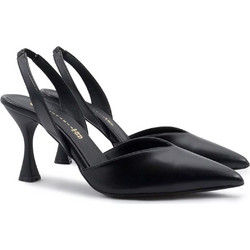 Stefania Γόβες Slingback Δερμάτινες με Λεπτό Ψηλό Τακούνι Μαύρες 708