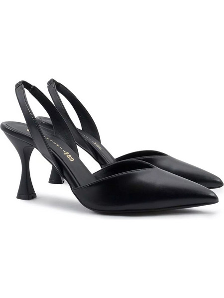 Stefania Γόβες Slingback Δερμάτινες με Λεπτό Ψηλό Τακούνι Μαύρες 708