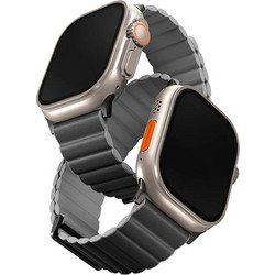 Uniq Revix Premium Reversible Λουράκι Δερμάτινο & Σιλικόνης Charcoal / Grey (Apple Watch 42 / 44 / 45mm)
