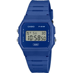 Casio Ψηφιακό Ανδρικό Ρολόι Χρονογράφος με Μπλε Λουράκι F-91WB-2A1EF