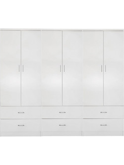 HomeMarkt Εξάφυλλη Ντουλάπα Ρούχων Reina Λευκή 240x42x181cm HM21060.05