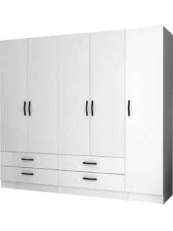 Megapap Πεντάφυλλη Ντουλάπα Ρούχων Λευκή 200x51.8x181cm GP100-0070,1