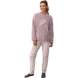 Promise Σετ Γυναικείες Πιτζάμες Χειμωνιάτικες Fleece Ροζ 18872