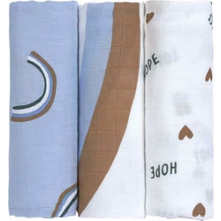 Laessig Happy Rascals Πάνες Αγκαλιάς από Μουσελίνα Γαλάζιες Λευκές 80x80cm 3τμχ