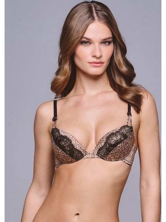 Lida Σουτιέν Balconette Push Up με Μπανέλα Καφέ Μαύρο 3437