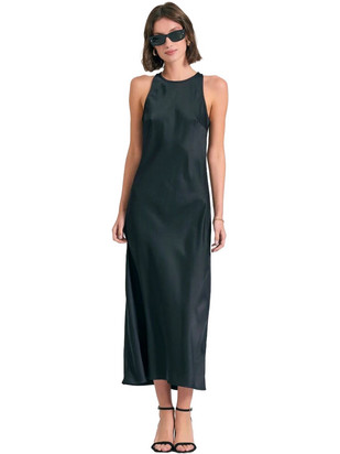Funky Buddha Midi Φόρεμα για Γάμο / Βάπτιση Σατέν Μαύρο FBL011-133-13