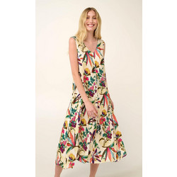 Vamp Midi Καλοκαιρινό Καθημερινό Φόρεμα Floral Μεταξωτό Μπεζ 22406