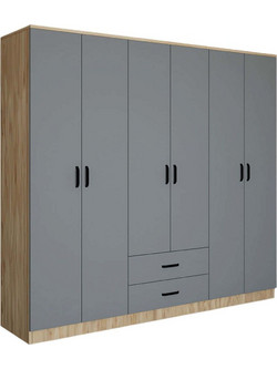 Hanah Home Εξάφυλλη Ντουλάπα Ρούχων Yaman Luna Γκρι 180x45x190cm 350MWD1132