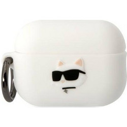 Karl Lagerfeld 3D Logo NFT Choupette Θήκη Σιλικόνης με Γάντζο για Apple AirPods Pro 2 Λευκή