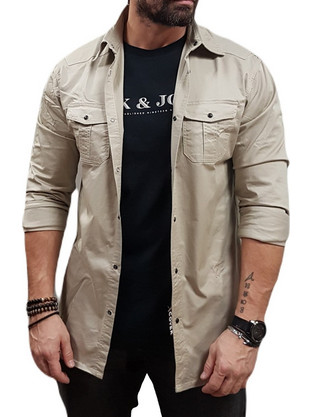 Cover Ανδρικό Πουκάμισο Βαμβακερό Μακρυμάνικο Slim Fit Μπεζ T0023-27