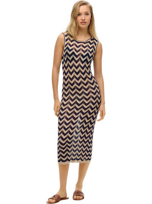 Superdry Midi Καλοκαιρινό Καθημερινό Φόρεμα Μπεζ Μαύρο W8011848A-F4Y