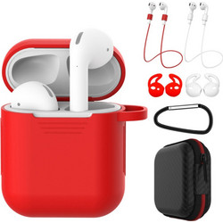 Sonique Soft Touch Σετ Θήκη Σιλικόνης με Γάντζο για Apple AirPods 1 / 2 Κόκκινη