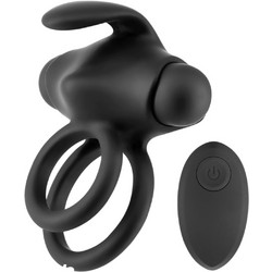 Crushious Thumper Vibrating Double Cock Ring Ελαστικό Δαχτυλίδι Πέους & Όρχεων Σιλικόνης με Δόνηση Μαύρο